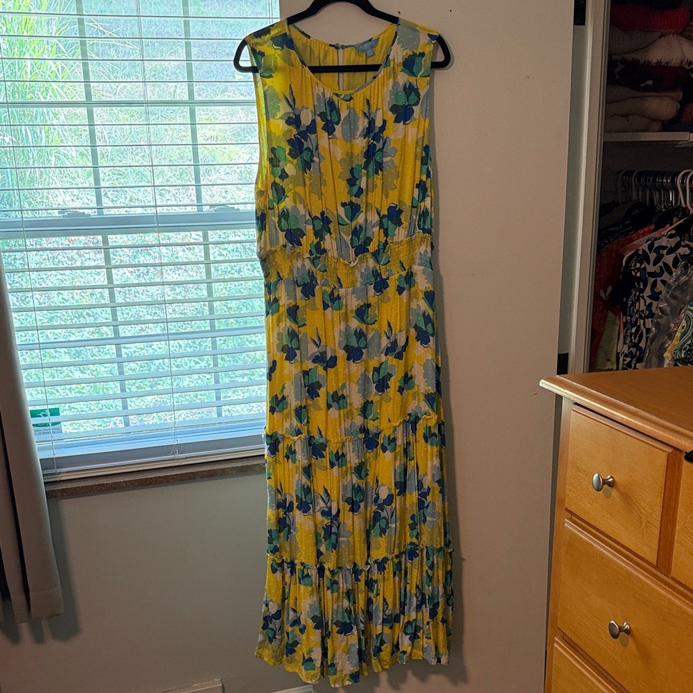 Draper James RSVP Floral Yellow and Blue Tiered Maxi Dress